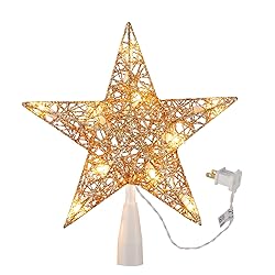 Christmas Star Tree Topper, Plug in Gold Glittered