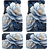 Artistic Fabric Car Floor Mats-Non-Slip Rubber Backing,Peony Floral,Front (26.8x17.3in) & Rear (13x17.3in) Set-Water Absorbing, Durable Automotive Floor Liners with Stylish Patterns