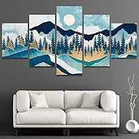 SIGNWIN 5 Panel Canvas Wall Art Abstract Mountain Nature Scenery for Home Decorations Ready to Hang - 60