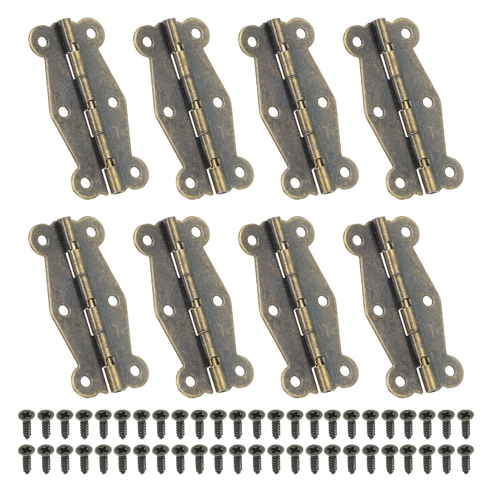 PATIKIL Small Vintage Box Hinges, 2 Inch, 8 Pack, 90-Degree Butterfly, Brown, Metal, Electroplated, Classic