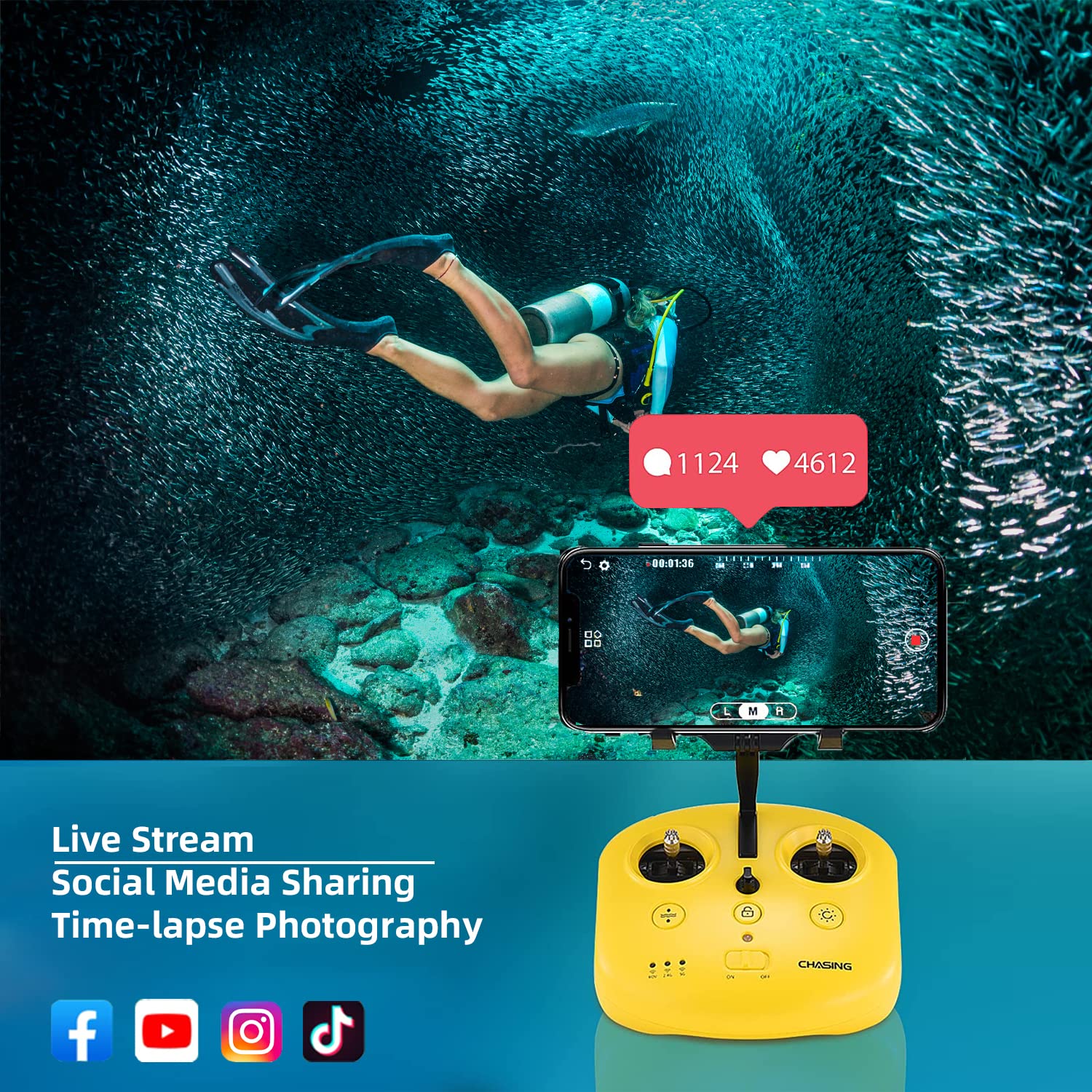 Gladius MINI S Upgraded Professional Underwater Camcorders, with 4k Resolution + EIS Anti-Shake Camera, Remote Control and App Remote Control, Prevent Motor Jams' Patent Technology Dive to 660ft