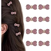 Mini Hair Bows for Women Girls 8Pcs Cute Metal Rhinestone Bow Duck Bill Hair Clips Small Alligator Clip Chic Hair Barrettes for Styling, Bangs, Sweet & Elegant Hair Accessories(Hot Pink)