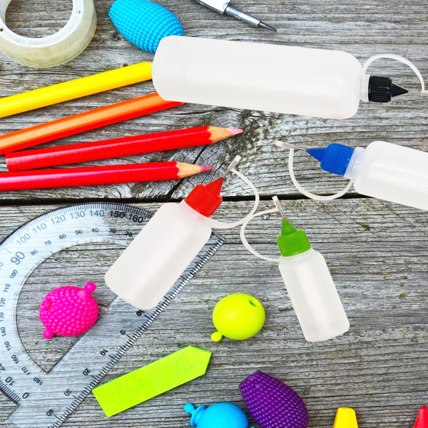12 Pcs 0.5 Ounce Precision Tip Applicator Bottles, 6 Color Needle Tip Glue Bottles for DIY Paper Quilling Craft, with 2 Mini Funnel, 15ML