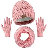 Winter Beanie Hat Scarf Gloves Set, Winter Clothes for Women, Fleece Lined Hats Touchscreen Gloves Thick Neck Warmer