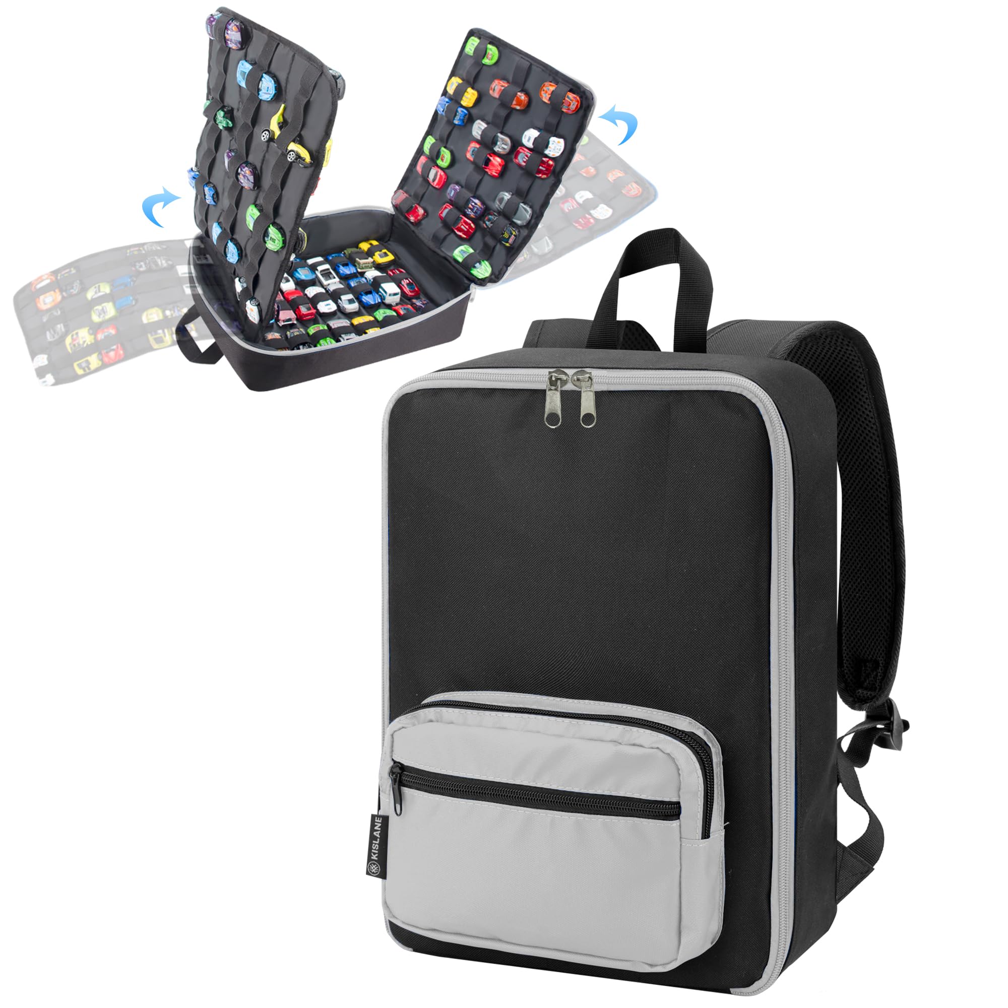 KISLANE Portable Carrying Case Suitable for Toy Cars or Matchbox Cars, Versatile Toy Cars Storage for 108 Toy Cars, Sturdy 4 Pages Toy Cars Storage Bag with Front Pocket(Case Only) (Red)