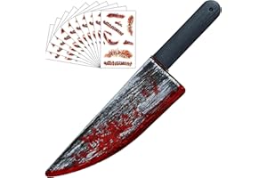 LENOAPHYS 10 Sheets Scar Tattoos 16 Inch Large Halloween Fake Knife Prop with Fake Blood for Chucky Costume Plastic Halloween Prop Knife for Costume Accessories Such As Horror Cosplay