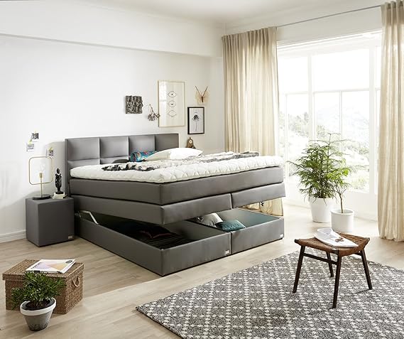 WELCON Boxspringbett Rockstar 160 x 200 mit Bettkasten und Stauraum Taschenfederkernmatratze mit über 1000 Federn 9cm Topper 