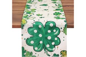 Babycop St. Patrick's Day Shamrock Clover Table Runner, Polka Dots Farmhouse Holiday Seasonal Kitchen Dining Table Decoration for Indoor Outdoor Home Office Party Décor, 13 x 72 Inch