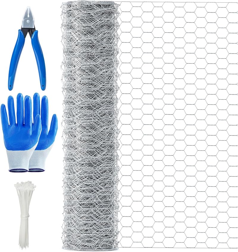 MAIYADUO Galvanized Chicken Wire Mesh 350mm x 3m Roll with Pliers & Gloves