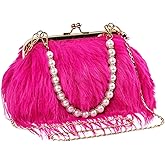 FeelfunFeather Women Clutch Purses,Fluffy Feather Evening Handbags for Wedding Party Banquet Prom Crossbody Bag