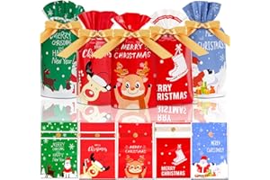 DLY 50 Pcs Christmas Candy Bag Treat Bags Candy Goodies Plastic Drawstring Gift Bags Merry Christmas Treat Bags for Birthday Party Snack