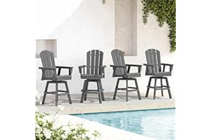 SERWALL Swivel Adirondack Bar Chairs Set of 4, HDPE Outdoor Swivel Barstools Chairs Set of 4 for Bistro, Poolside, Garden, Grey