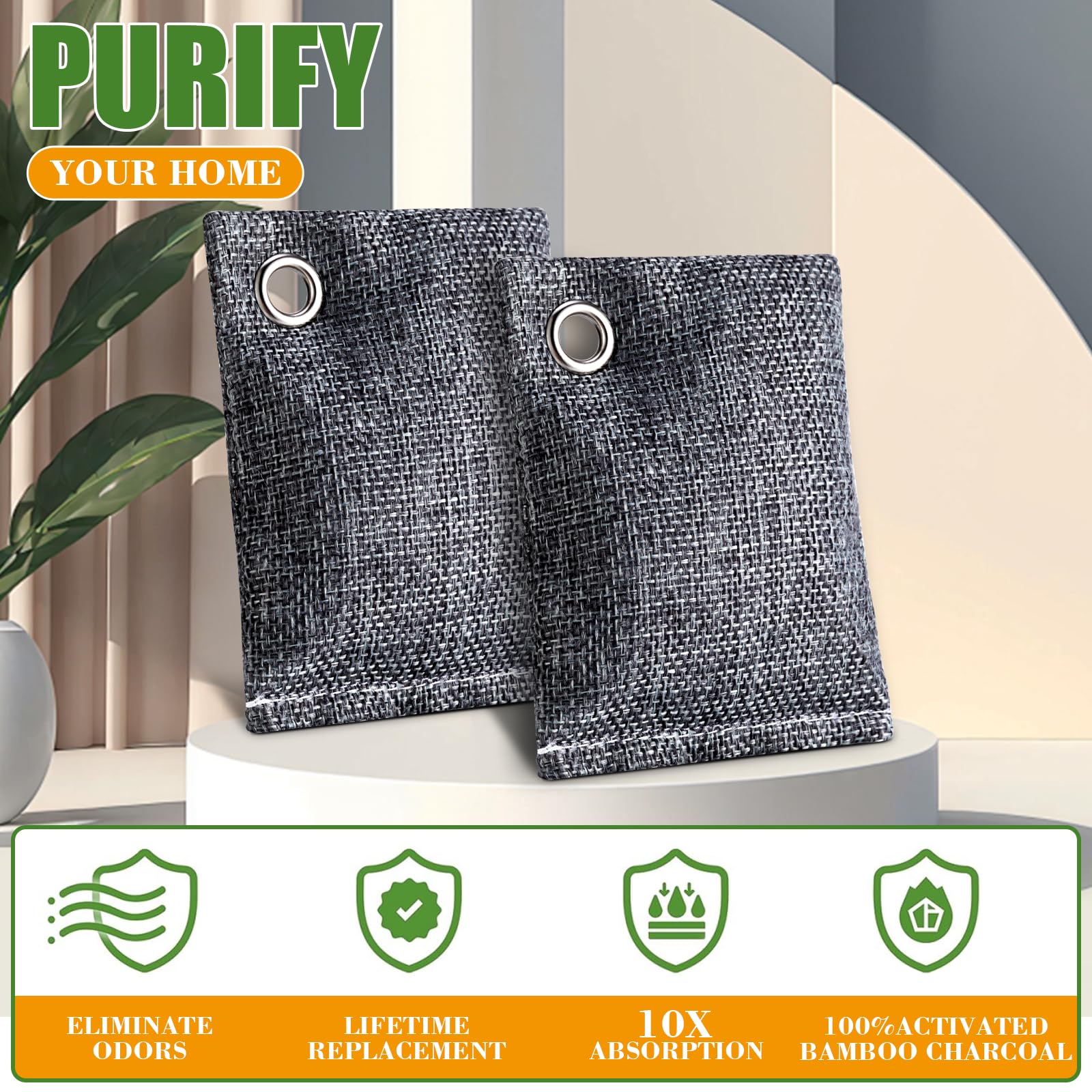 Activated Charcoal Odor Absorber 8 Pack, Natural Coconut Charcoal Air Purifying Bag for Strong Odor, Charcoal Bags Odor Absorber for Fresh Home Car Closet Smoke Room Musty Odor Eliminator Deodorizer