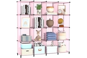FUNLAX Cube Shelves, 16 Cube Storage, Cube Storage Shelf with Mallet,Plastic DIY Cube Shelves, Modular Cube Organizer for Liv