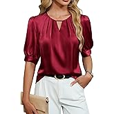 Blooming Jelly Women's Dressy Business Casual Blouses Silk Puff Sleeve Tops Summer Outfits V Neck Pleated Work Shirts 2025