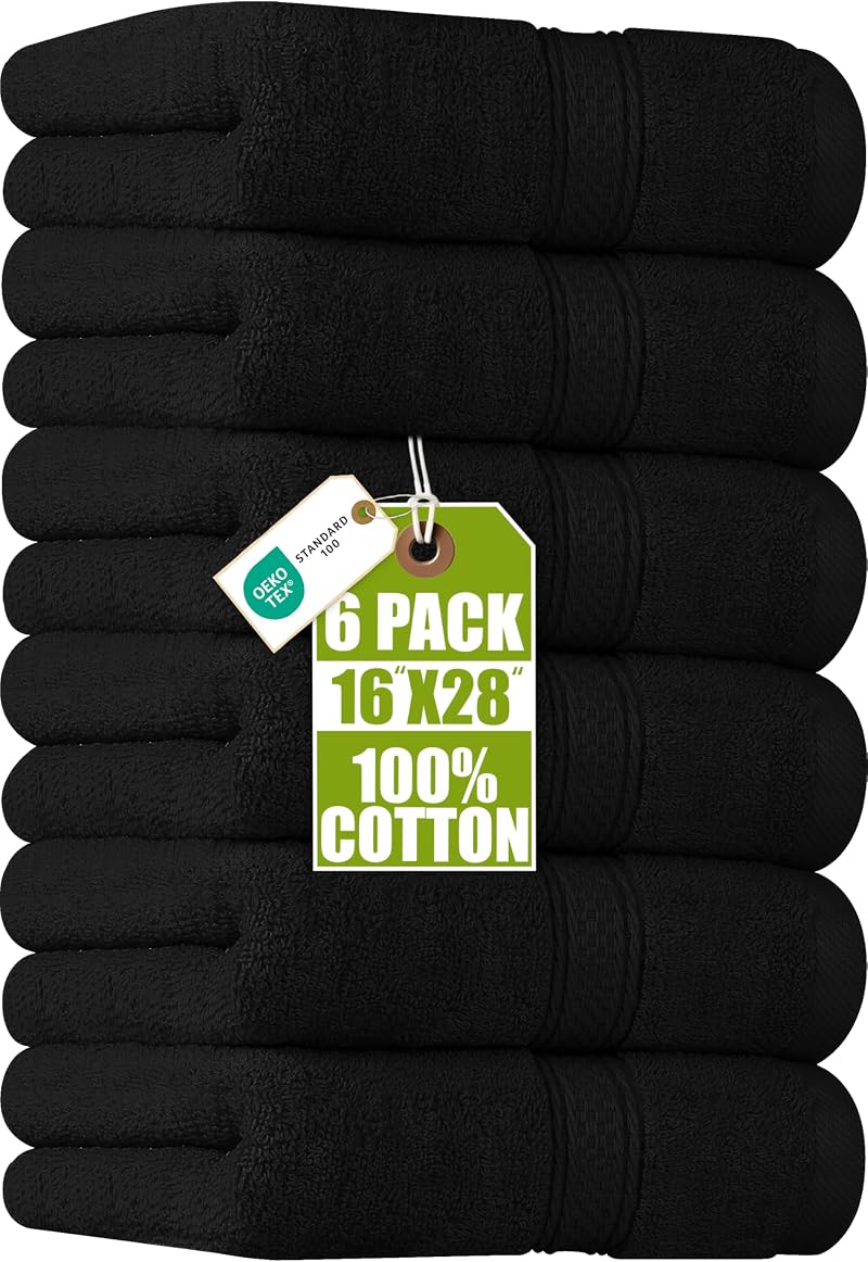 Utopia Towels Premium Hand Towels 41 x 71 cm Black 6-Pack Hotel & Spa