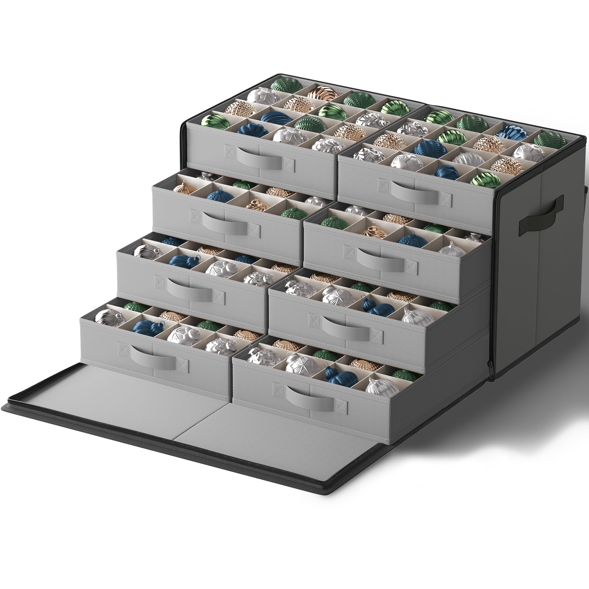 Photo 1 of ***MISSING PARTS***
SONGMICS Large Christmas Ornament Storage Box, with Side Open, Stackable Christmas Storage Container with Lid, 8 Drawer Trays, 600D Oxford, 3-Inch 128 Slots, Dove Gray URFB038G01