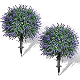 AOKIIE Set of 2 Artificial Lavender Boxwood Topiary Ball Bush for Outdoor with Ground Spike 22", UV Resistant Faux Greenery Shrubs, Fake Boxwood Plants for Indoor, Garden, Yard, Porch, Patio Decor