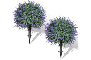 AOKIIE Set of 2 Artificial Lavender Boxwood Topiary Ball Bush for Outdoor with Ground Spike 22", UV Resistant Faux Greenery Shrubs, Fake Boxwood Plants for Indoor, Garden, Yard, Porch, Patio Decor