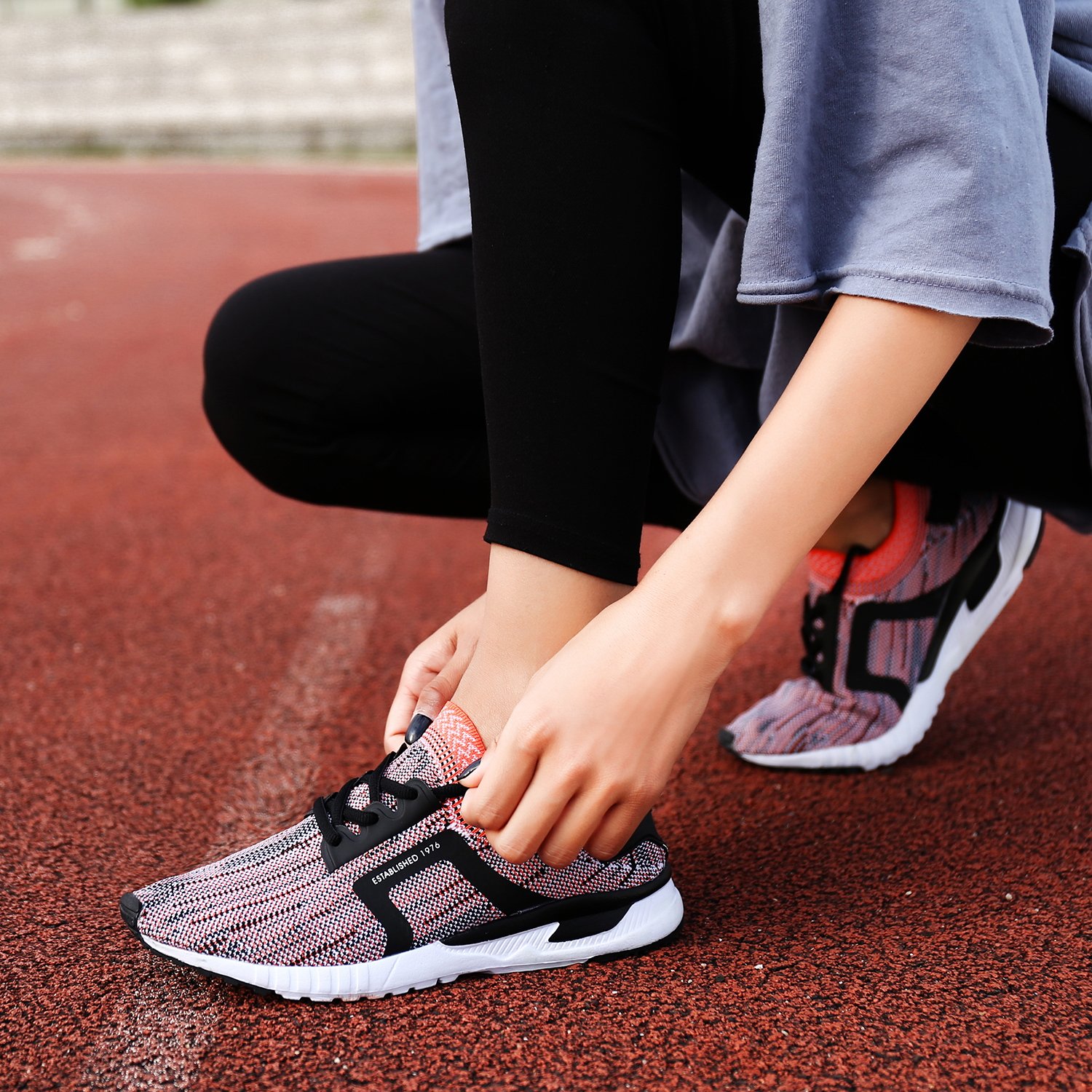 UNMK FUN Women\'s Fashion Lightweight Sneakers Breathable Mesh Soft Sole Casual Athletic Running Walking Shoes (6, Orange)