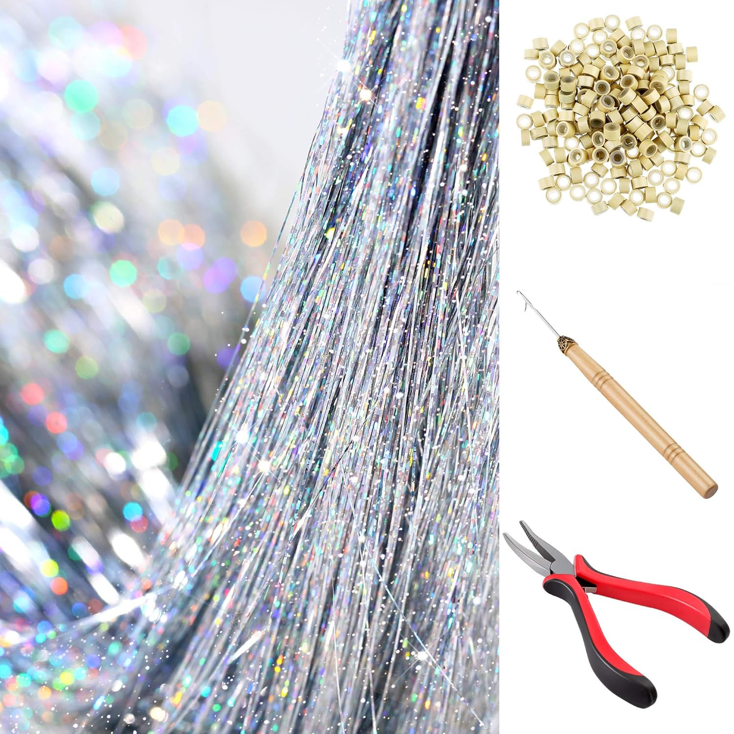 Hair Tinsel Strands Kit, Tinsel Hair Extensions, Fairy
