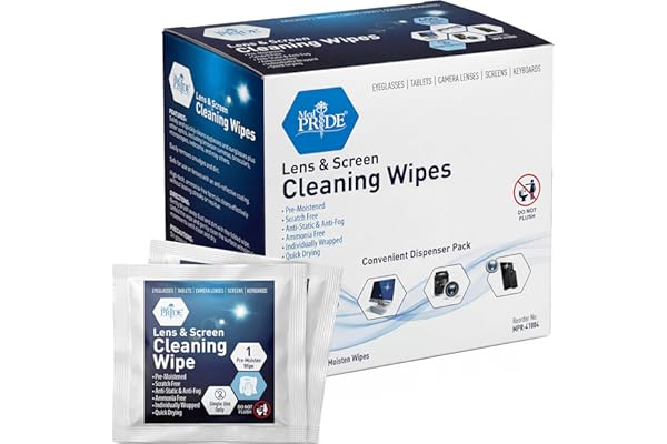 MED PRIDE Anti-Fog Lens and Screen Cleaning Wipes for Eyeglasses, Touch Screens, Premoistened, Anti-Static, Quick-Dry (200 200 Count (Pack of 1))