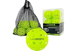 Lumi SPORTS 12-Pack Premium Outdoor Pickleball Balls | 40 Holes Fluorescent Green Balls | All-Surface Play | Crack-Resistance | Convenient Drawstring Mesh Bag | USAPA Official Size and Weight
