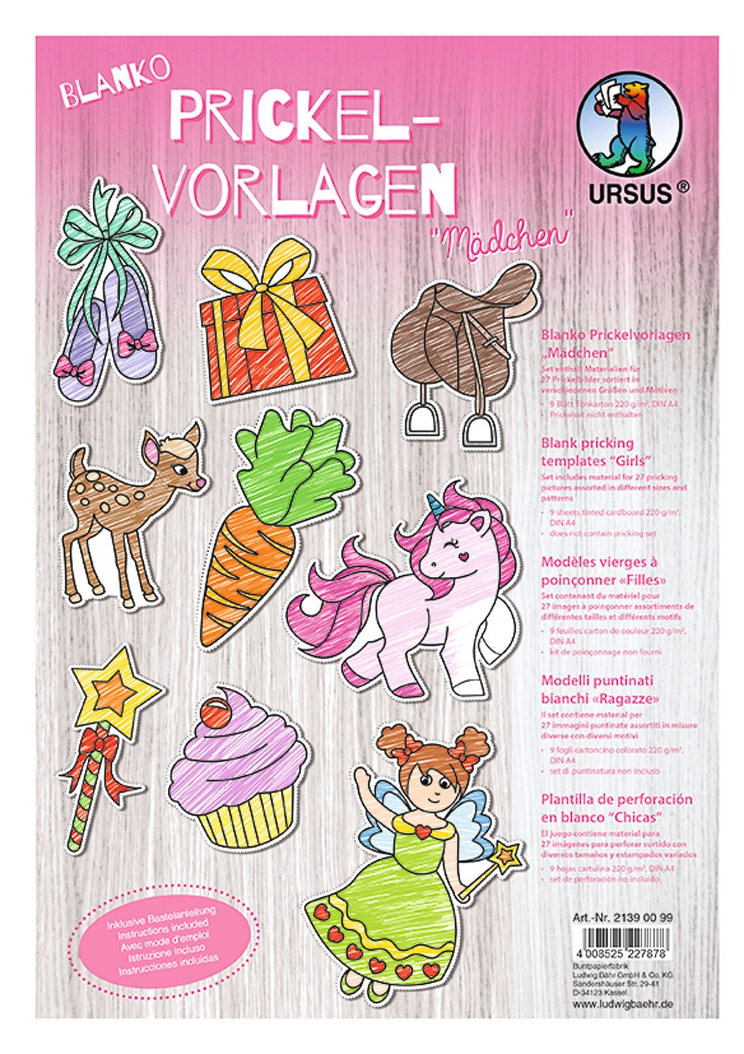 Ursus 21390099 - Blank Tingling Pads, Girls, 220 g/m², 27 Tingling Designs, in Various Sizes and Designs, 9 Designs, Includes Craft Instructions (English language not guaranteed)