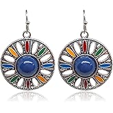 Zszkoz Handmade Bohemian Earrings for Women Girls Vintage Round Tribal Ethnic Colorful Earrings Boho Hollow Out Geometry Statement Dangle Drop Earrings Jewelry Gifts