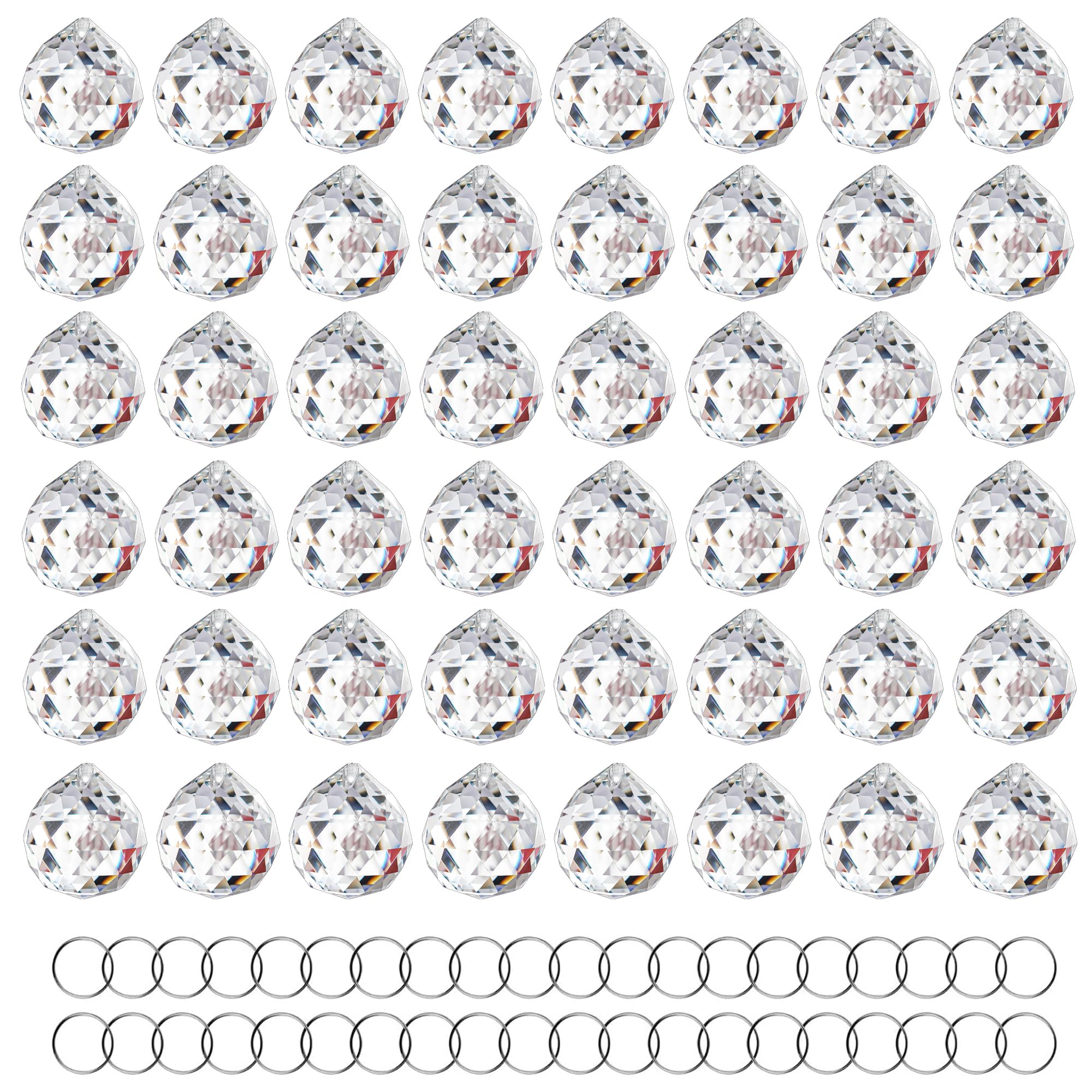 Photo 1 of HDCRYSTALGIFTS 48pcs Clear Faceted Crystal Ball Prism 1.2"/30mm Glass Prism Sun Shine Catcher Rainbow Pendants Maker, Hanging Crystals Prisms for Windows Home Decor