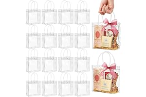 Jutieuo 30 Pack Clear Plastic Gift Bags with Handles, 5.9" x 6.3" x 2.8" Reusable Transparent Party Favor Bags PVC Goodie Bags Bulk for Wedding, Baby Shower, Birthday