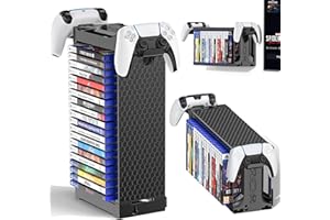 KYTOK Video Game Storage Tower Holder with Controller Stand, Wall Mount Game Organizers and Storage for Nintendo Switch 2/ PS5/4/ XboxOne/Series, Vertical & Horizontal Stand for 20 Gaming Discs Accessories