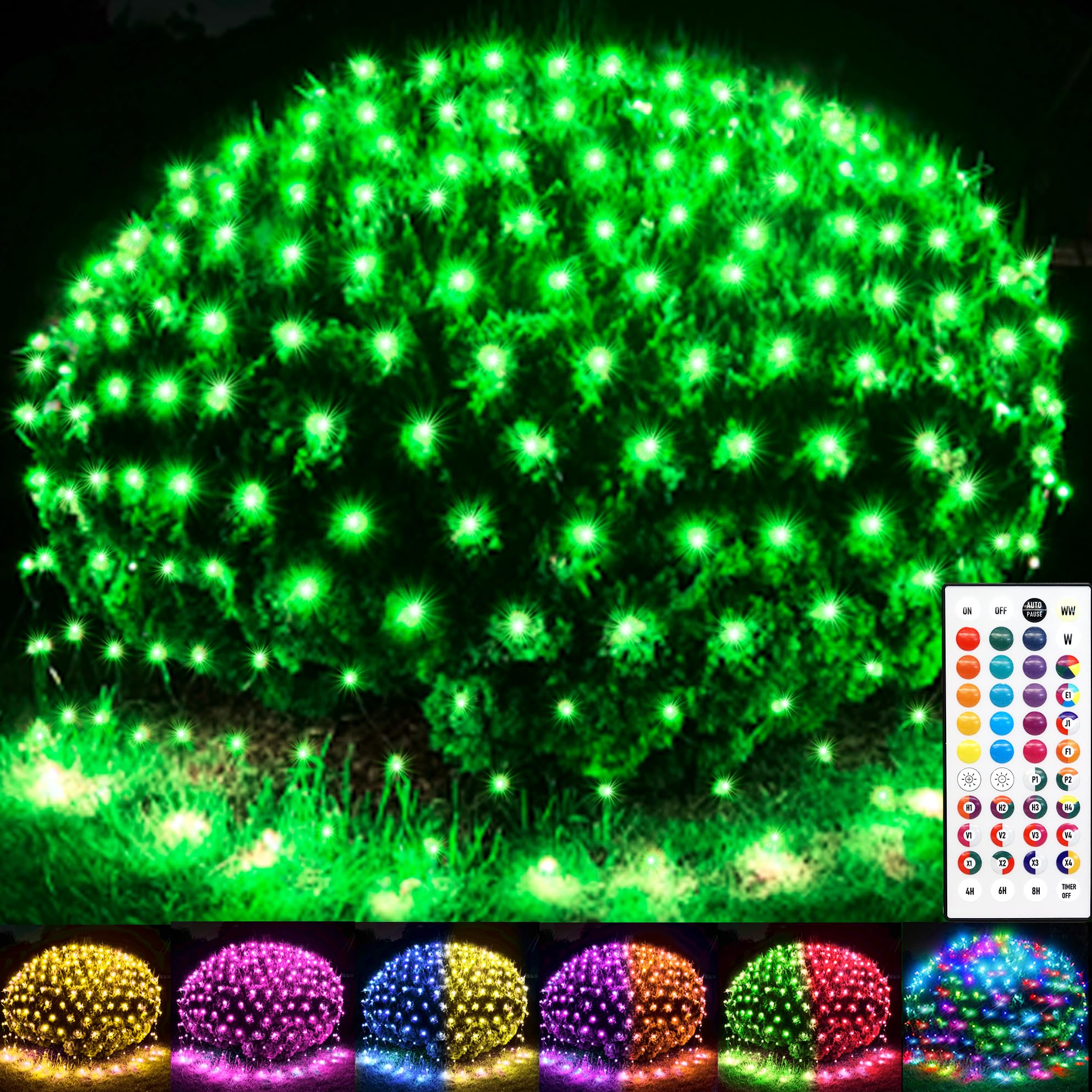 Photo 1 of 14.8ft x 5ft Christmas Net Lights, 240LED 35 Colors Changing Outdoor Christmas Mesh String Lights, Multicolor Green Blue Waterproof Connectable for St. Patrick's Day Xmas Tree Bushes Holiday Party