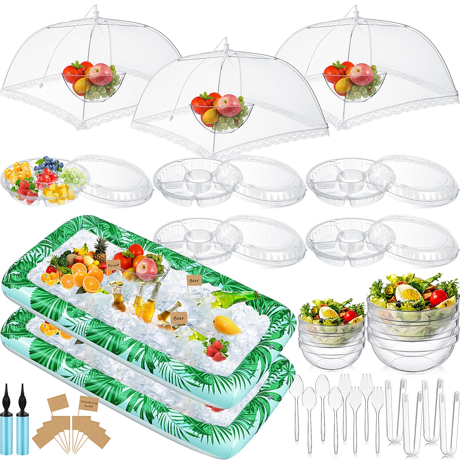 Photo 1 of 128 Pcs Inflatable Cooler for Parties 2 Hawaii Inflatable Ice Serving Bars Buffet Salad Serving Trays Food Drink Holder with Drain Plug for Summer Picnic Pool Beach Luau Party
