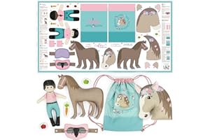 KULLALOO Sewing kit for Kids Beginners - DIY Craft for Girls & Boys - Cut & Sew Fabric Panel with Horses Motifs (Horse Love)