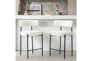 Locus Bono 24'' Boucle Counter Stools Set of 2, White Bar Stools with Backs, Counter Height Bar Stools for Kitchen Island/Kitchen Counter, Upholstered Counter Chairs