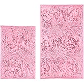 LanYunUmi Pink 2 Pieces Bathroom Rugs, Ultra Soft Non Slip Absorbent Chenille Toilet Bath Mat Set Rugs for Slip-Resistant Shag Extra and Rug Shower Room Machine-Washable Fast (Pink, 20"x32"+16"x24")