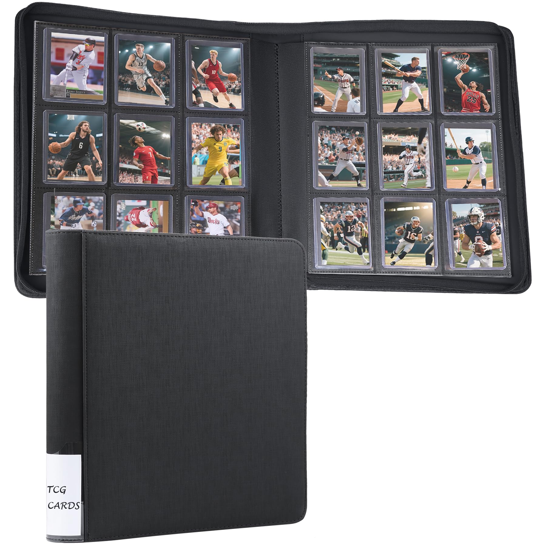 Photo 1 of ?WOT I Toploader Binder | Holds 360 Toploaders | Premium PU-Leather Binder with Index Label | Holds 3"x4" Toploaders for TCG, Sports & Trading Cards, Black