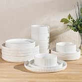 TheTerra Ceramic Dinnerware Set for 6, 18-Piece Plates and Bowls Set | Lightweight Porcelain Dish Set, Scratch Resistant, Oven &amp; Microwave &amp; Dishwasher Safe, Bright White