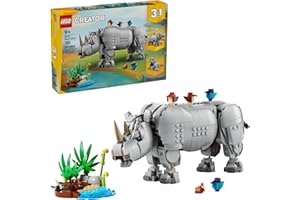 LEGO Creator 3 in 1 Wild Animals: Majestic Rhino with Birds Building Toys for Kids - Safari Pretend Play Toys for Girls & Boys, Ages 9+ - Gift for Christmas - 31171