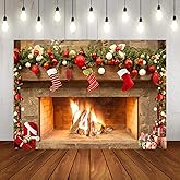 Mocsicka 7x5ft Fireplace Backdrop Christmas Fireplace Photography Background for Wall Winter Holiday Family Merry Christmas Eve Party Decorations Banner Portrait Photo Booth Props ﻿