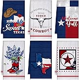 TecUnite 6 Pcs Texas Bluebonnets Kitchen Towels Texas Souvenirs Dishcloth 24 x 16 Inches Gifts Sweet Hand Towels White Blue Red Print Decorative Tea Dish Cloth for Home Decoration