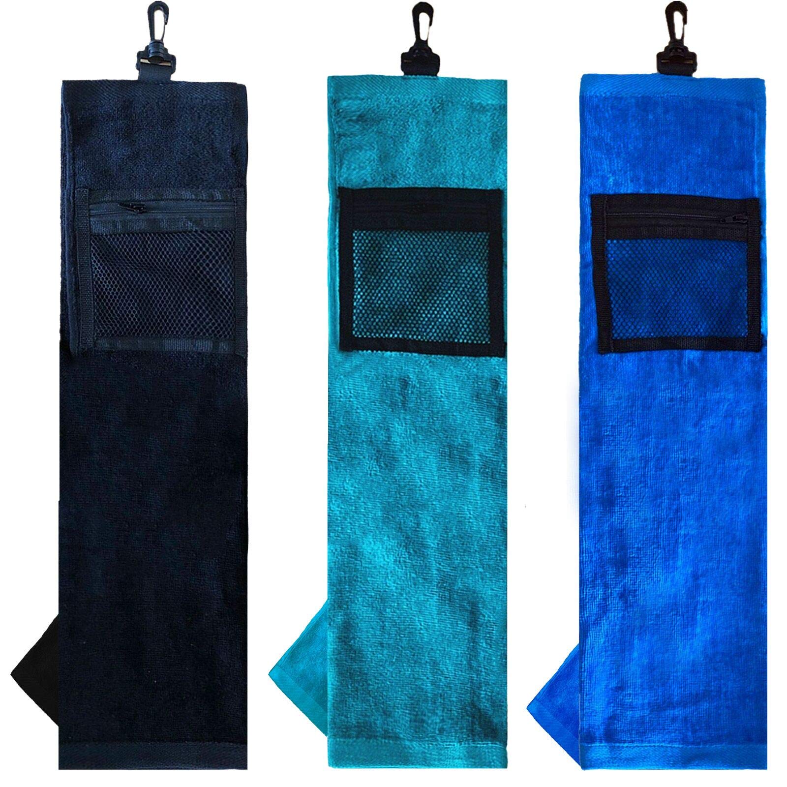 FINGER TEN Golf Towels Waffle for Golf Bags with Clip 25"X16" Tri-fold, Golf Towel Hook Loop with a Net Bag (Green Towel- 1 Pack)