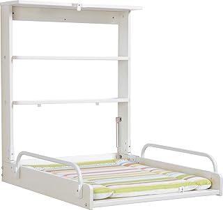 roba Wandwickelregal, klappbares sicheres Wickelregal, Wickeltisch weiß inkl. Wickelunterlage 'Dschungelbaby'