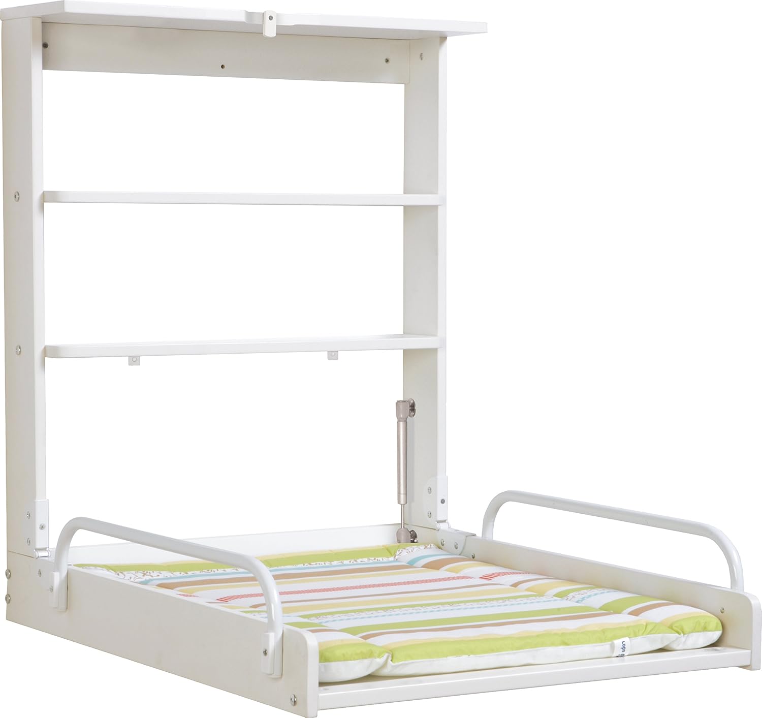 roba Wandwickelregal, klappbares sicheres Wickelregal, Wickeltisch weiß inkl. Wickelunterlage 'Dschungelbaby'