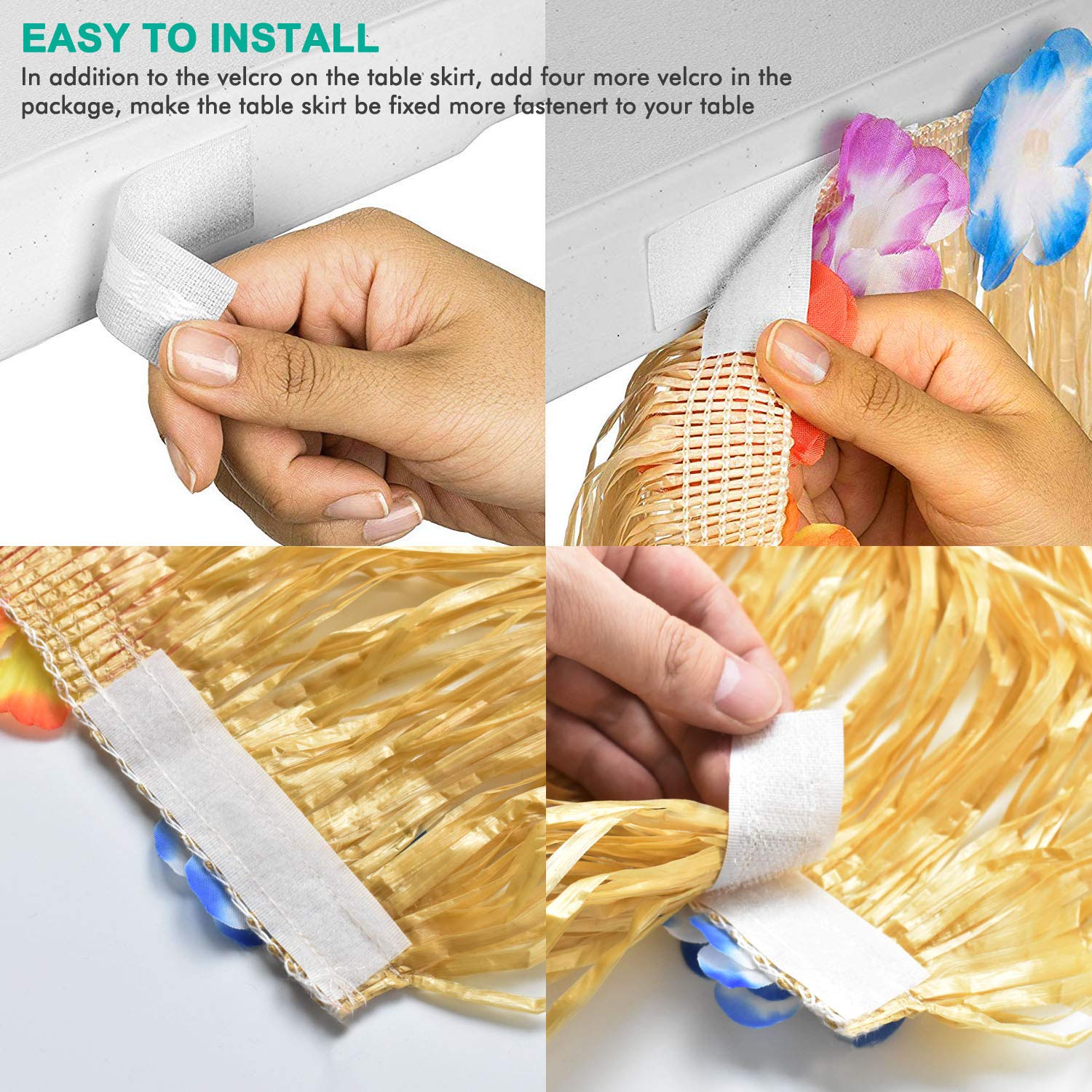 Alcoon Hawaiian Luau Table Skirt 9 Feet Hibiscus Grass Table Skirt 26 Faux Silk Flowers Tropical Island, Luau, Garden Beach Summer, Wedding, Birthday, Party Tableware Decorations