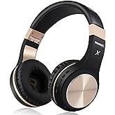 Riwbox Bluetooth Headphones, XBT-80 Folding Stereo Wireless Bluetooth Headphones Over Ear with Microphone and Volume Control, Wireless and Wired Headset for PC/Cell Phones/TV/Gym (Black Gold)