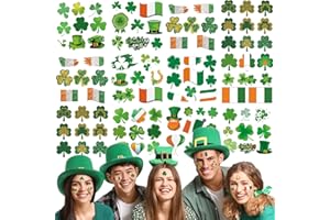 Aresvns St. Patrick's Day Temporary Tattoo 100+pcs,Lucky Shamrock Face Tattoo, Waterproof Saint Patricks Day Clover Tattoos Art Make up Deco Irish Party Favors