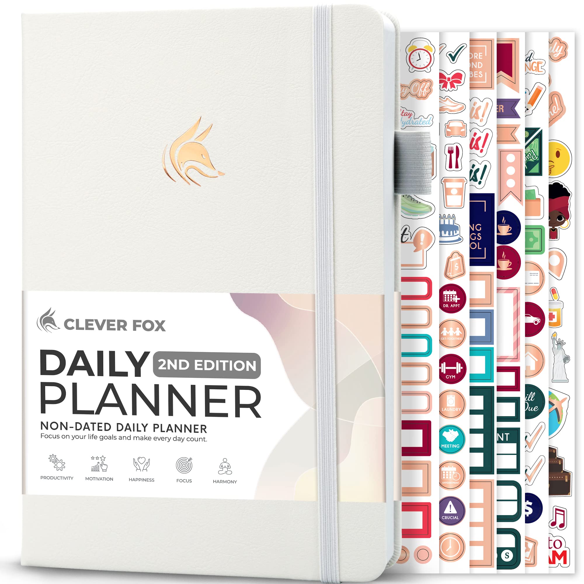 Clever Fox Daily Planner 2nd Edition – Undated Time Block Task Organizer with Hourly Schedule & To-do list – A5, 6 Months (White)