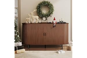 COMFYCORNER Buffet Sideboard Cabinet with Storage, 55" Fluted Cabinet with Sliding Door & Adjustable Shelf, Modern Accent Coffee Bar Console Table for Kitchen, Entryway, Walnut